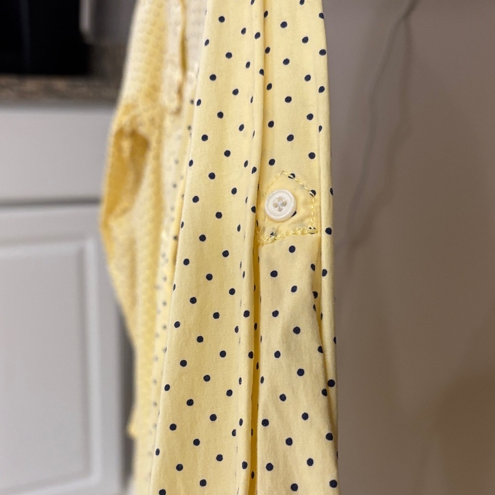 Vintage L.L. Bean Women's Yellow Button Down Shirt with Navy Polka Dots Sz S - Picture 4 of 6